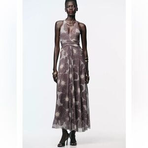 Zara NWT PRINTED CUT OUT TULLE MAXI DRESS